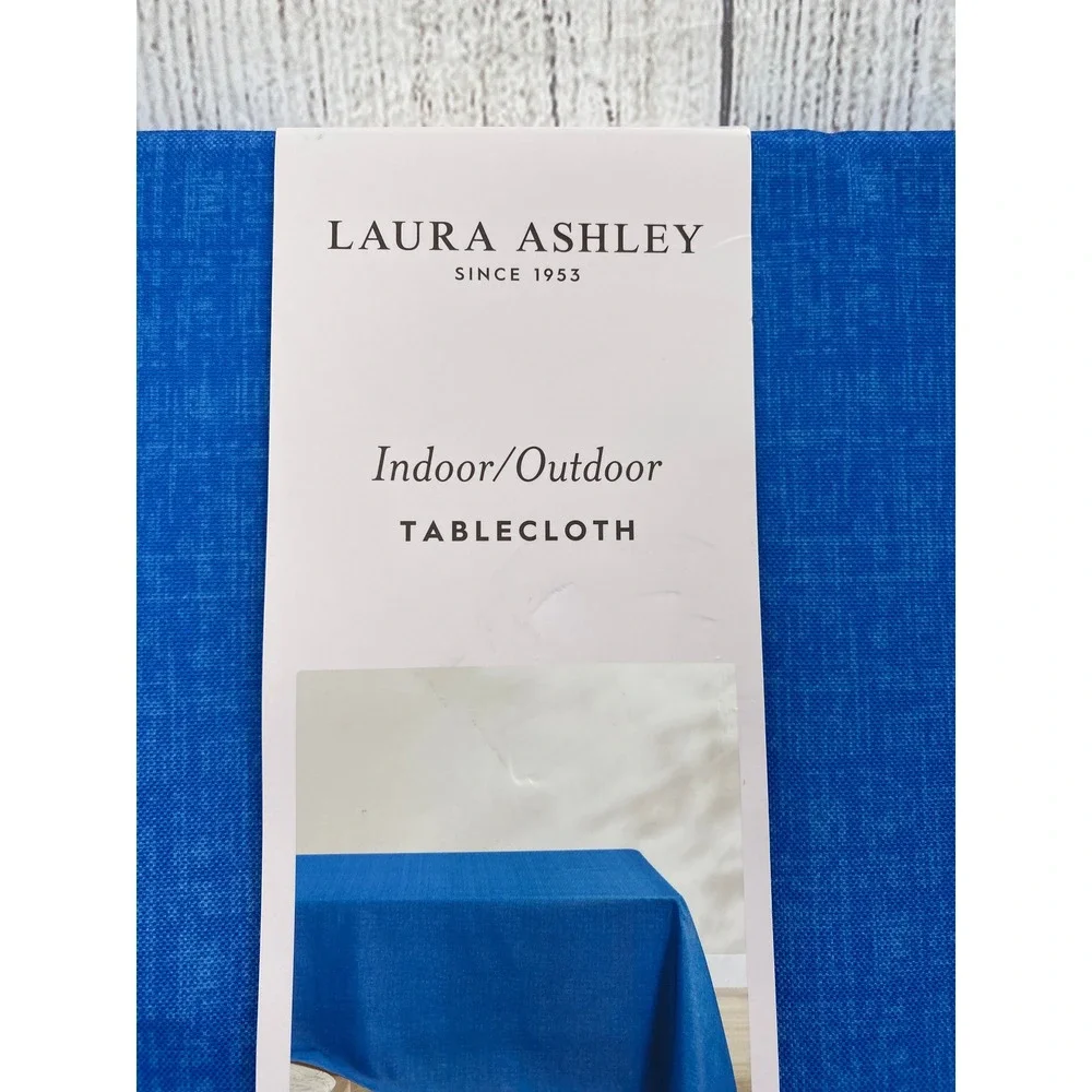 Laura Ashley Tablecloth Round 70in Cobalt Blue Indoor Outdoor Spill Resistant